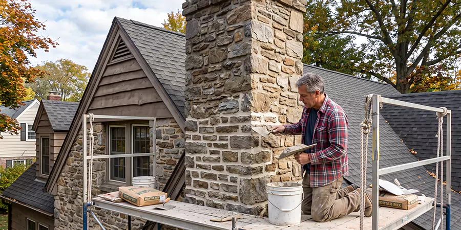 Tuckpointing Stone Chimney Culver City