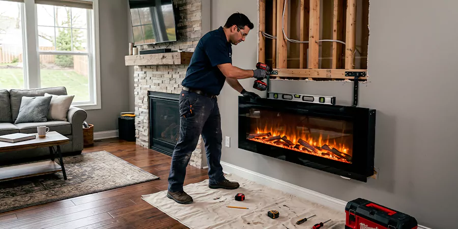 Fake Fireplace and Faux Insert Installation Culver City