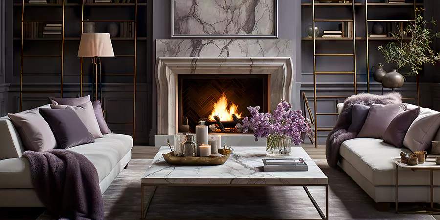 Modern Tile and Stone Fireplace Design Culver City